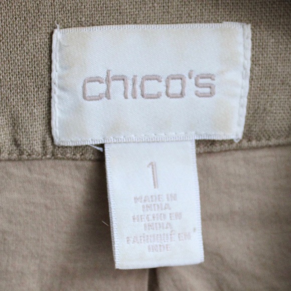 Chico's Embroidered Tan Beaded Embroidered Linen 3/4 Sleeve BlazerJacket Medium - Picture 7 of 9